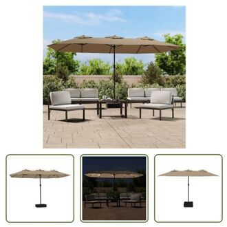 vidaXL Dubbele Parasol - Taupe en Donkergrijs - 449 x 265 x 245 cm - LED-verlichting - Duurzaam Polyester