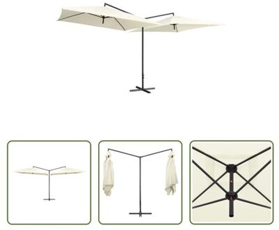 vidaXL Dubbele Parasol - Zandwit - Polyester - 485 x 250 x 260 cm