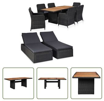 vidaXL Eet- en loungeset - 9-delig - Zwart/donkergrijs - Poly rattan