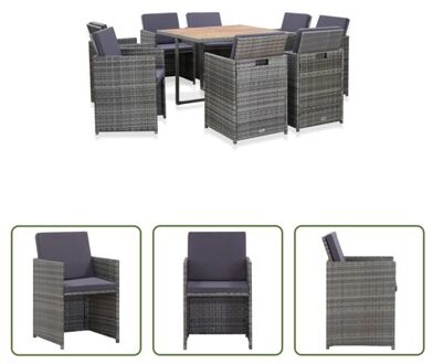 vidaXL Eethoek - Poly rattan - 1 tafel 8 stoelen 16 kussens - Antraciet - Donkergrijs