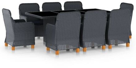 vidaXL Eethoek Rond PE-rattan - 200x100x74 cm - Donkergrijs - 8 stoelen - Montage vereist