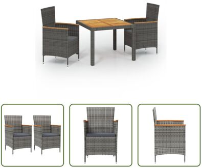 vidaXL Eethoek - Tuinmeubelset - 90 x 90 x 75 cm - Grijs - Poly rattan - Gepoedercoat staal - Acaciahout