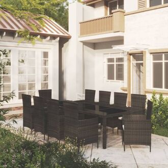 vidaXL Eethoek Tuinset - 250 x 100 x 75 cm - Zwart poly rattan - Gepoedercoat staal - Inclusief 10 stoelen en