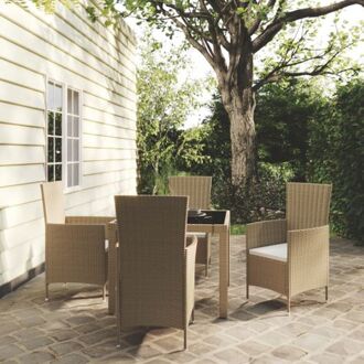 vidaXL Eethoek Tuinset - 90x90x75 cm - Beige/Zwart - Inclusief 4 stoelen en zitkussens