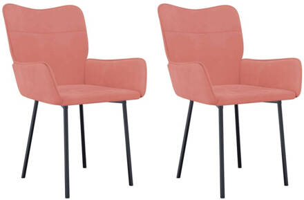 vidaXL Eetkamerstoelen 2 st fluweel roze