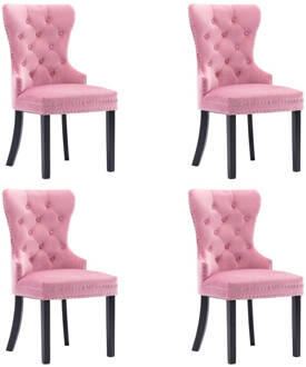 vidaXL Eetkamerstoelen 4 st fluweel roze