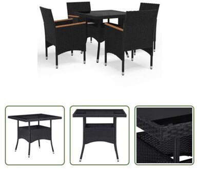 vidaXL Eetset - 5-delig - Poly Rattan - Zwart/Bruin - Tafel- 80x80x75cm - Stoel- 53x58x84cm