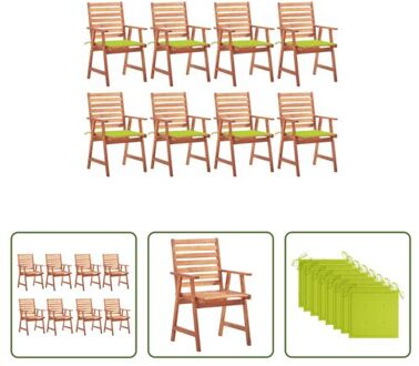 vidaXL Eetstoelenset Acaciahout - 56 x 62 x 92 cm - Heldergroen kussen