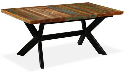 vidaXL Eettafel 180 cm massief gerecycled hout en stalen kruis Bruin