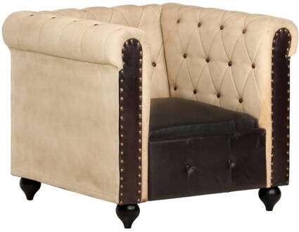 vidaXL Fauteuil Chesterfield-stijl Echt Leer Bruin