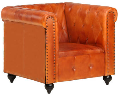 vidaXL Fauteuil Chesterfield-stijl echt leer tan Bruin