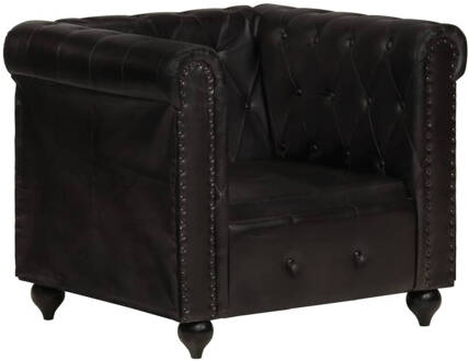 vidaXL Fauteuil Chesterfield-stijl Echt Leer Zwart