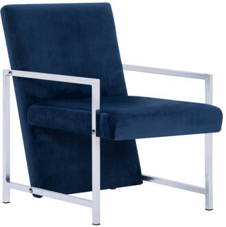 vidaXL Fauteuil met chromen poten fluweel blauw