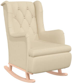 vidaXL Fauteuil met massief rubberwood schommelpoten stof crèmekleurig