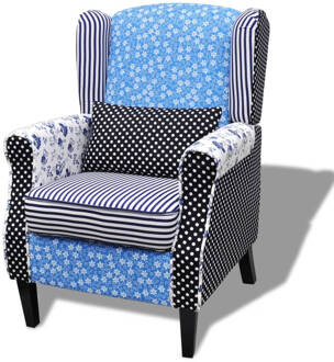 vidaXL Fauteuil met patchwork stof blauw/grijs Multicolor