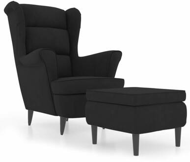 vidaXL Fauteuil met voetenbank fluweel zwart