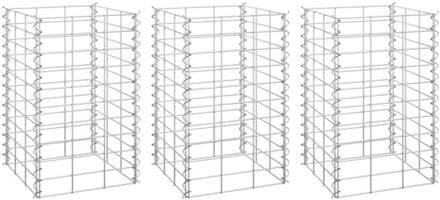 vidaXL Gabion plantenbakken 3 st verhoogd 30x30x50 cm ijzer Zilver