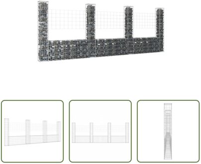 vidaXL Gabion Schanskorf met palen - 380 x 20 x 150 cm - Zilver - Weerbestendig - 3.5 mm draaddiameter Zilverkleurig