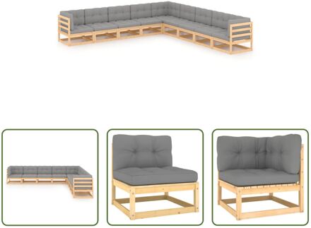 vidaXL Garden Lounge Set - Grenenhout - Hoekbank - Middenbank - Grijs - 70x70x67cm