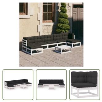 vidaXL Grenenhouten Loungeset - 70 x 70 x 67 cm - Wit - Antraciet