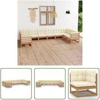 vidaXL Grenenhouten loungeset - Hoekbank 70x70x67 cm - Crème kussen Bruin