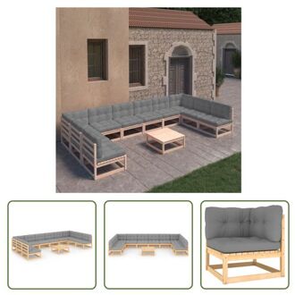 vidaXL Grenenhouten Loungeset - naam - Tuinmeubelen - Afmeting- hoekbank- 70x70x67cm - middenbank- Grijs