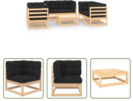 vidaXL Grenenhouten Loungeset - rustieke charme - Massief grenenhout - Kleur- antraciet - Afmetingen- Grijs