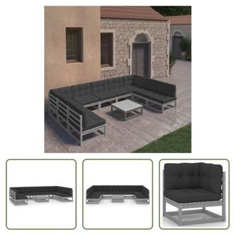 vidaXL Grenenhouten Loungeset - Rustieke Charme - Tuinmeubelen - 70x70x67 cm - Grijs - Antraciet