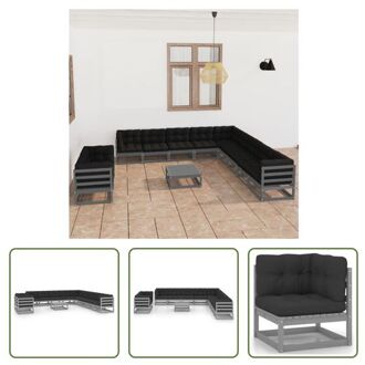 vidaXL Grenenhouten Loungeset - Rustieke Charme - Tuinmeubelen - 70x70x67cm - Grijs