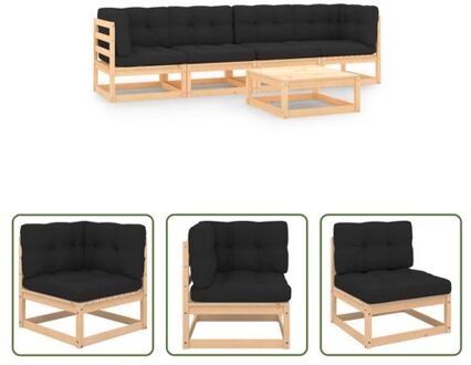 vidaXL Grenenhouten Loungeset - Rustieke Charme - Tuinmeubelset - Afmeting- 70x70x67cm - Kleur Kussen- Grijs