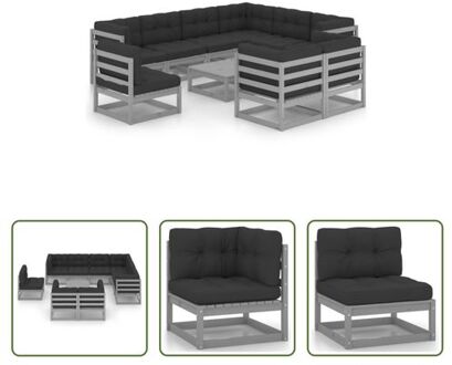 vidaXL Grenenhouten loungeset - Tuinmeubelen - 70 x 70 x 67 cm - Grijs - Antraciet