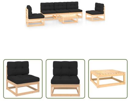 vidaXL Grenenhouten Loungeset - - Tuinmeubelen 70x70x67cm - Antraciet kussen Grijs