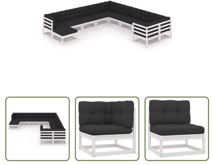 vidaXL Grenenhouten Tuinset - Rustieke Charme - Loungeset - 70 x 70 x 67 cm - Wit - Antraciet