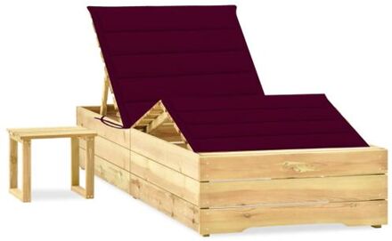 vidaXL Grote houten lounge ligstoel - 198 x 90 x (30 - 75) cm - verstelbare rugleuning - inclusief kussen - Rood