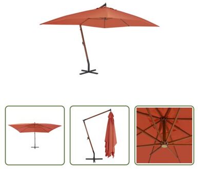 vidaXL Hangende Houten Parasol - Tuinparasol 400x300x285 cm - Terracotta Bruin