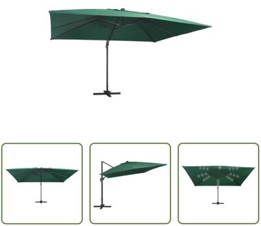 vidaXL Hangende Parasol - 400 x 300 x 268 cm - Groen - met LEDs