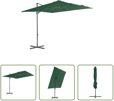 vidaXL Hangende Parasol - Groen - 250x250x247 cm - UV-beschermend polyester - Inclusief kruisvoet