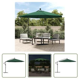 vidaXL Hangende Parasol Groen - 350 x 290 cm - LED-verlichting