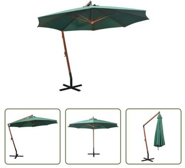 vidaXL Hangende Parasol Groen - Grenenhouten paal 350cm - UV-bestendig