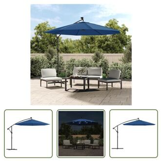 vidaXL Hangende Parasol - LED-verlichting - UV-bescherming - 300x254cm - Blauw