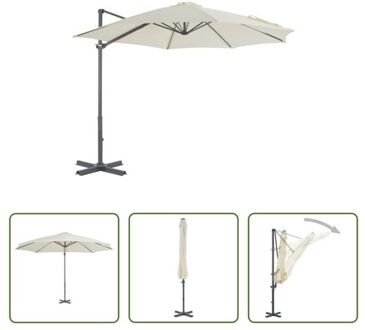 vidaXL Hangende Parasol Zandkleurig 300 x 238 cm - UV-beschermend Polyester - Zwengelsysteem - Aluminium Beige