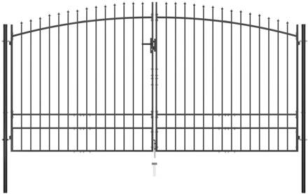 vidaXL Hekpoort dubbele deur met speren bovenkant 400x248 cm Zwart