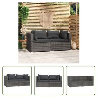 vidaXL Hoekbank - Grijs - PE-rattan - 140 x 70 x 60.5 cm - Inclusief kussens