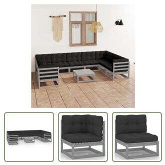 vidaXL Hoekbank Loungeset - Massief Grenenhout - Grijs - 70 x 70 x 67 cm - Inclusief kussens