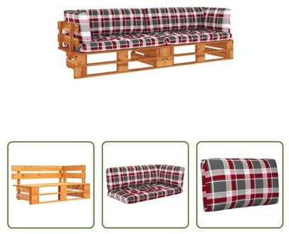 vidaXL Hoekbank Pallet Grenenhout - 110 x 65 x 55 cm - Honingbruin - Buiten - Binnen - Inclusief Kussens