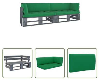 vidaXL Hoekbank Pallet Grijze Geïmpregneerd Grenenhout - 110x65x55 cm - Inclusief kussens Grijs