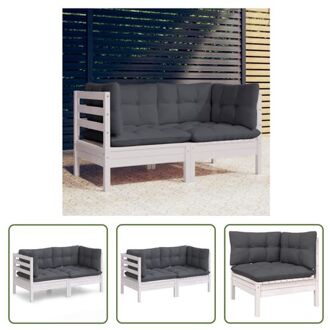 vidaXL Hoekbank tuinmeubelset - 2-zitsbank - Massief grenenhout - Modulair design - Wit - 63.5x63.5x62.5cm