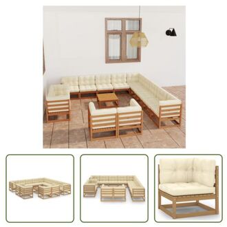 vidaXL Hoekbanken Lounge set - 70 x 70 x 67 cm - Massief grenenhout - Honingbruin - 100% polyester