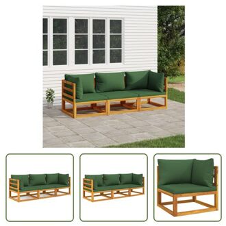 vidaXL Hoekbankset Massief Acaciahout - Tuinmeubelset 70.5 x 70.5 x 65 cm - Groen kussen Bruin