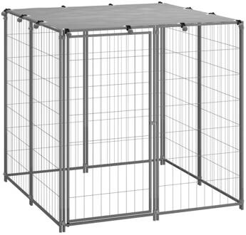 vidaXL Hondenkennel 110x110x110 cm staal zilverkleurig